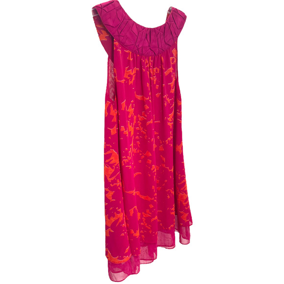 Cabi Pink Orange Print Tulle Hem Sleeveless Mini Shift Dress oversized Size XS - Picture 3 of 11